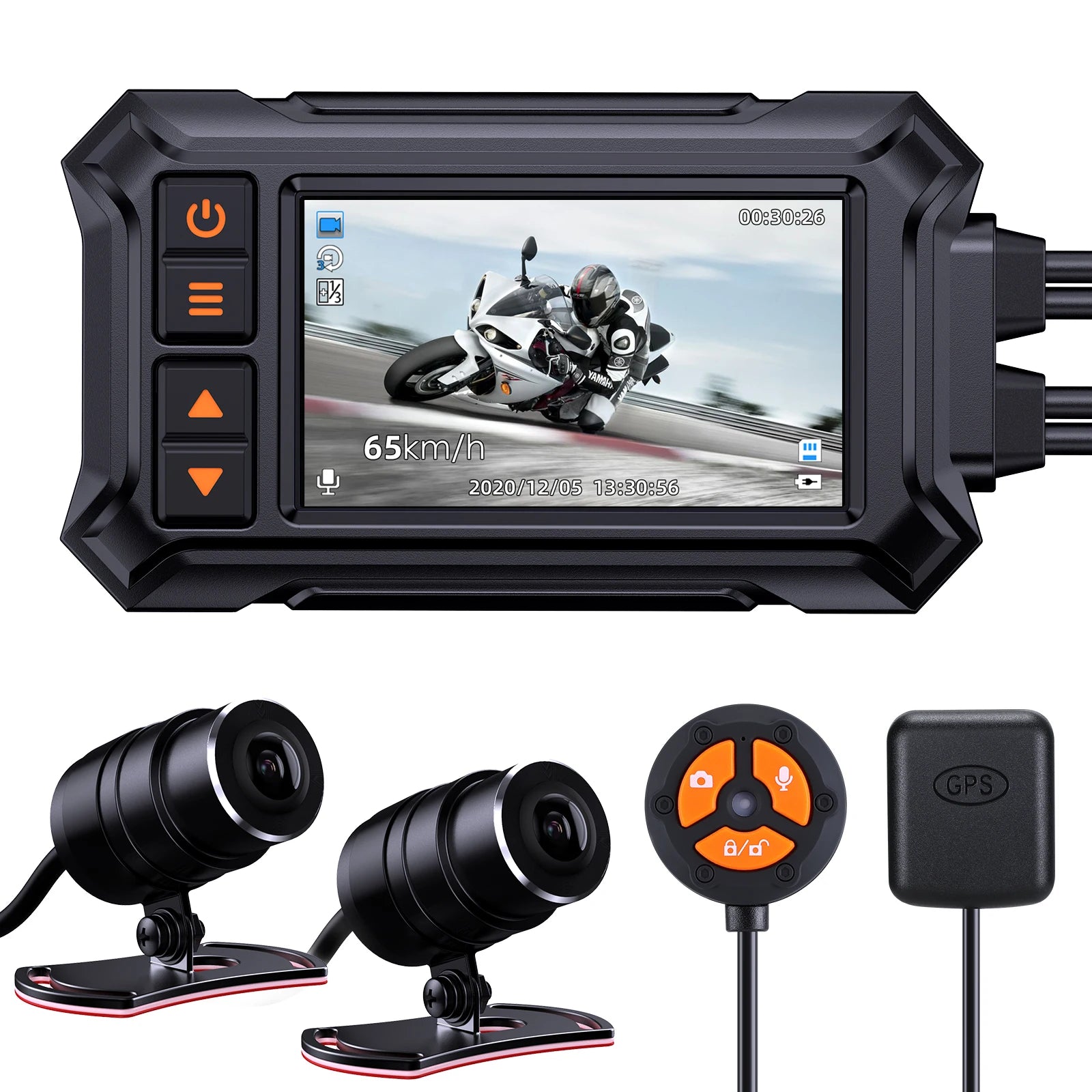 Dual Lens 1080P HD Night Vision Anti-Shake GPS Waterproof DVR Driving Recorder-F03