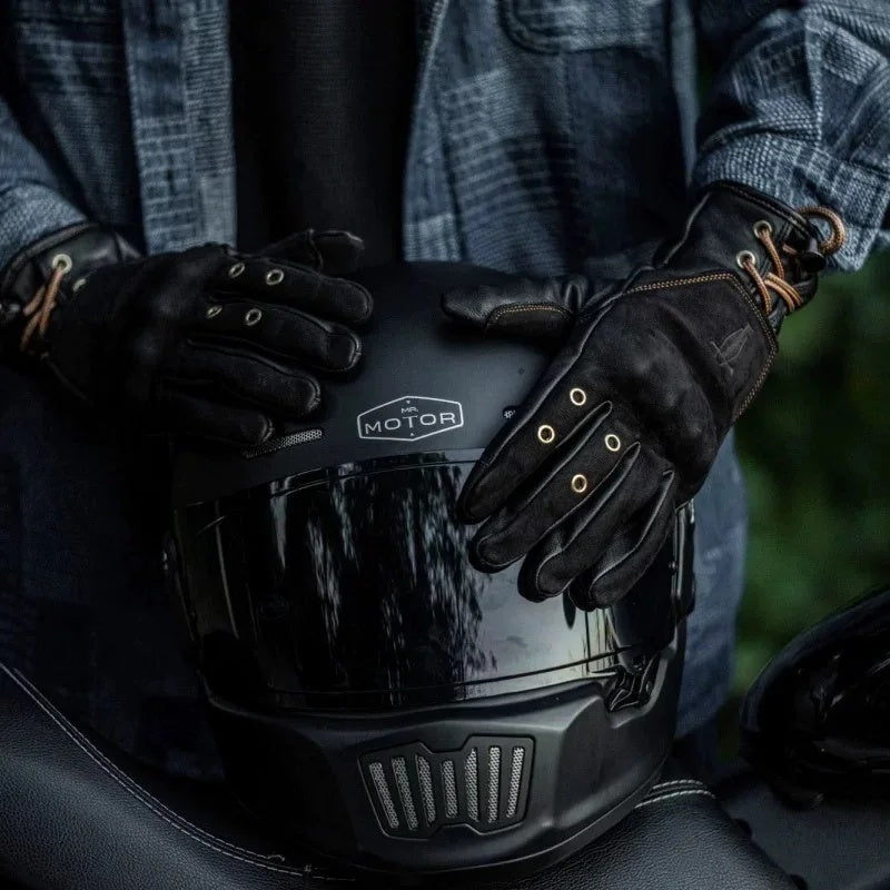 Retro cowhide windproof motorcycle gloves-G36