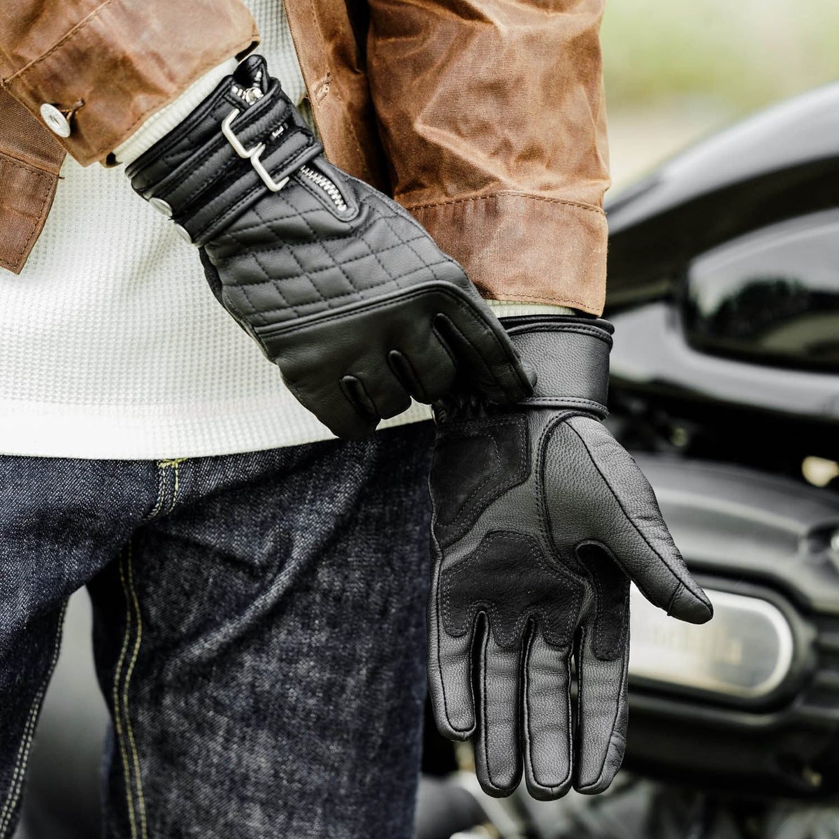 Retro Diamond-Quilted Genuine Leather Long Gloves-G53