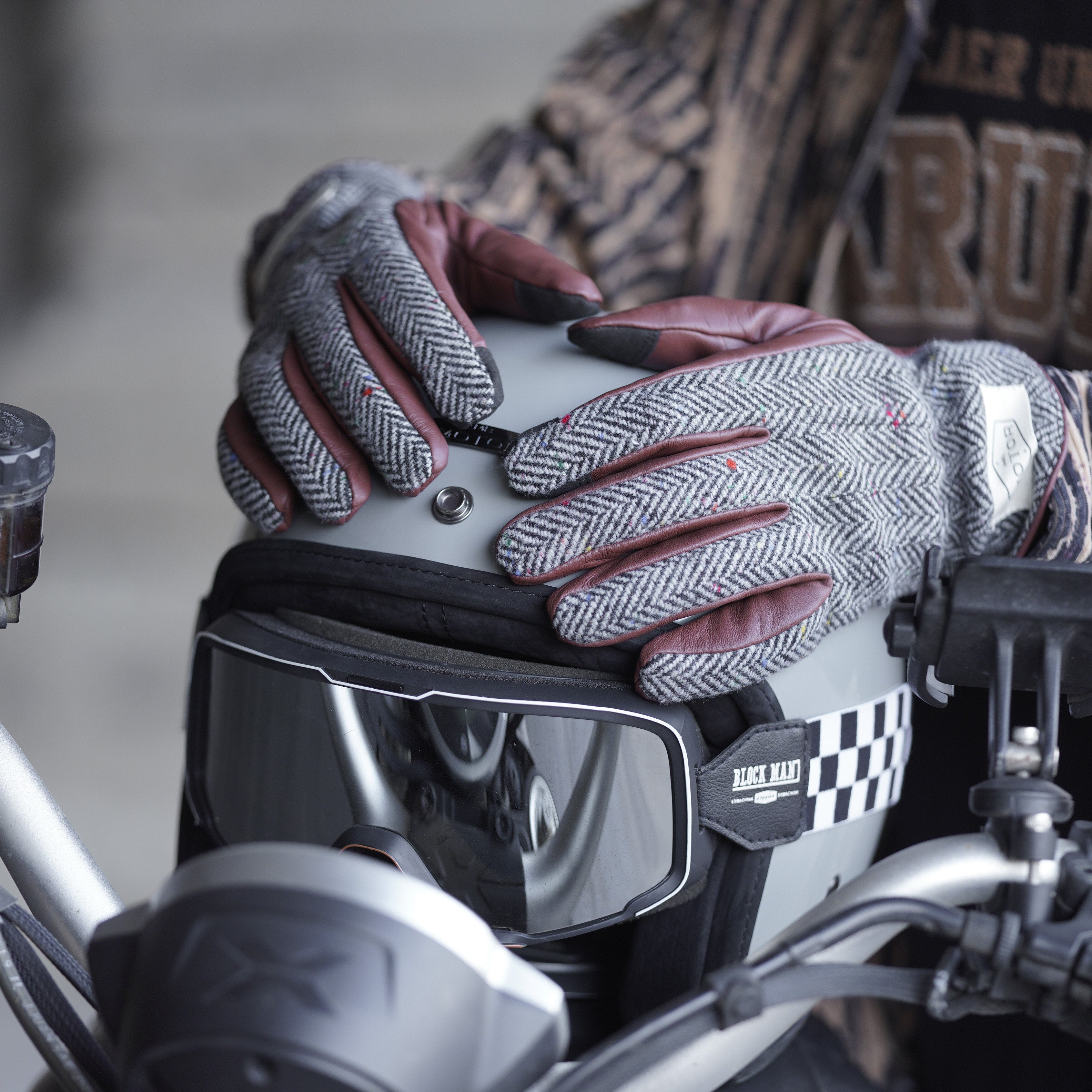 Retro Genuine Leather Patchwork Long Biker Gloves-G51
