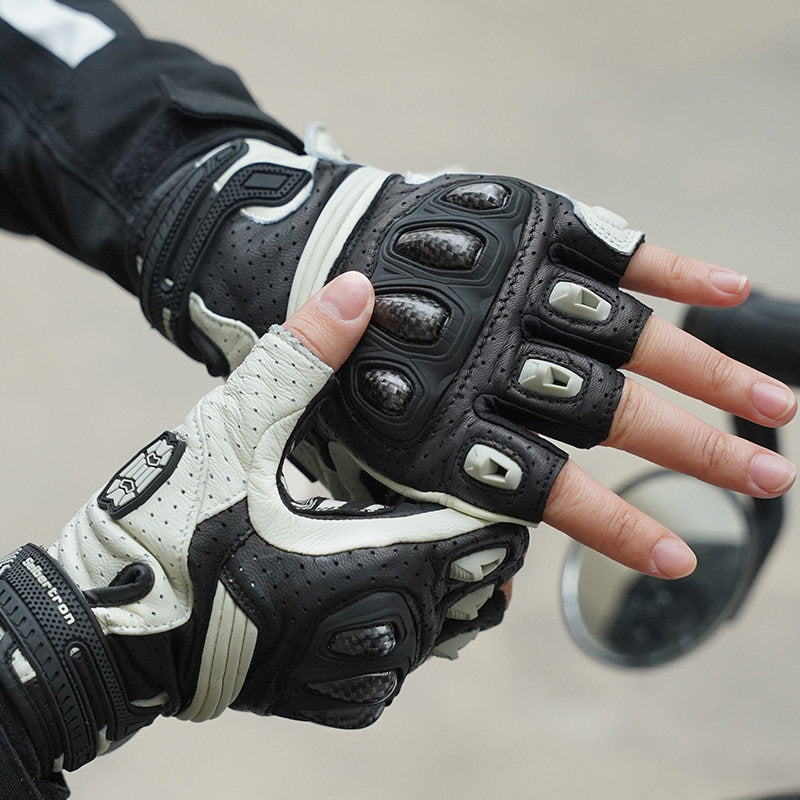 Motorcycle Carbon Fiber and Leather Fingerless Gloves-G45