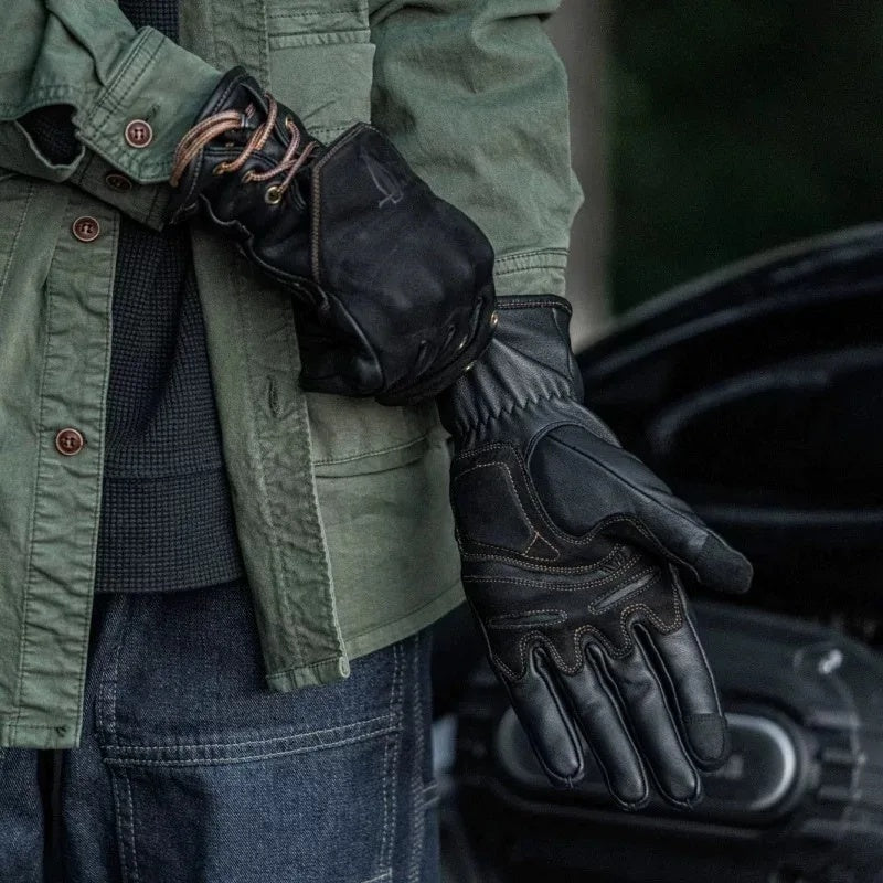 Retro cowhide windproof motorcycle gloves-G36
