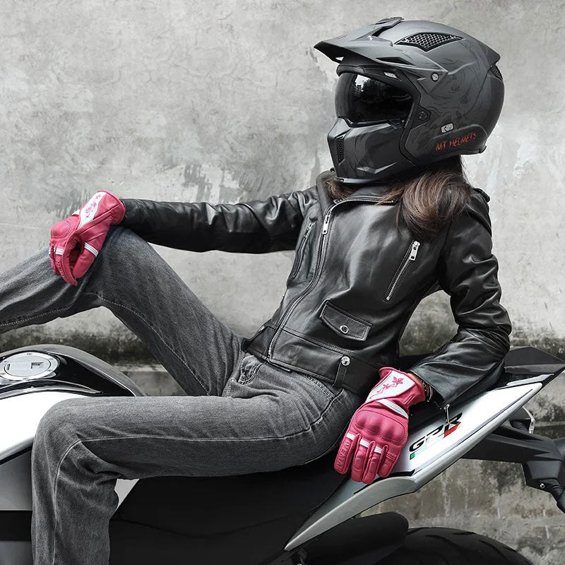 Women's Retro Motorcycle Touchscreen Leather Gloves-G31
