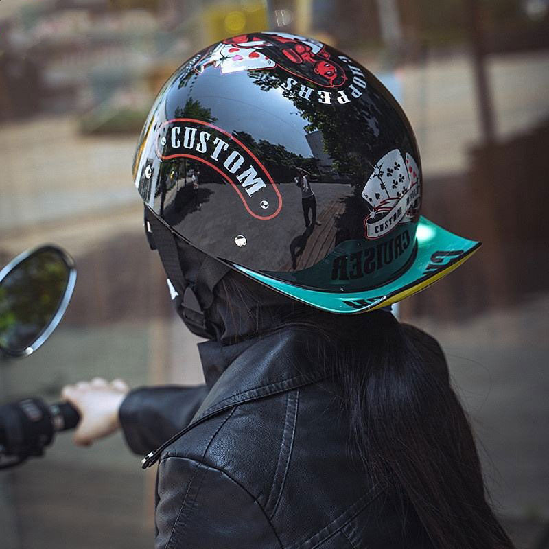Retro baseball cap, retro motorcycle half helmet-I14
