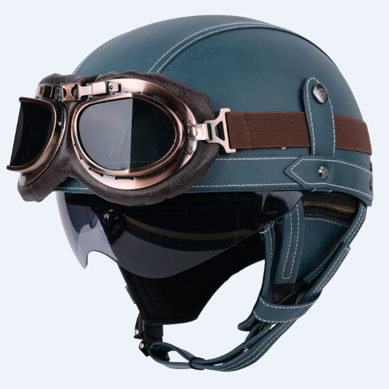 DOT Certified Retro German Style Leather Motorcycle Half Helmet - I06