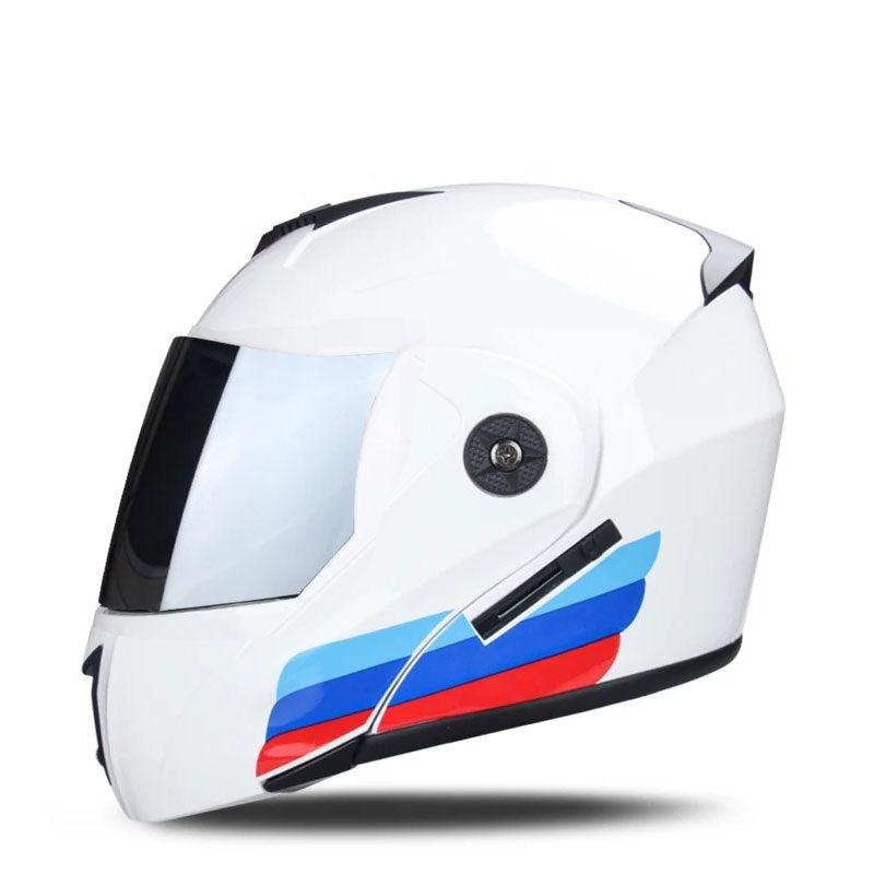 Motorcycle flip-up helmet with lightweight dual-lens design-I145