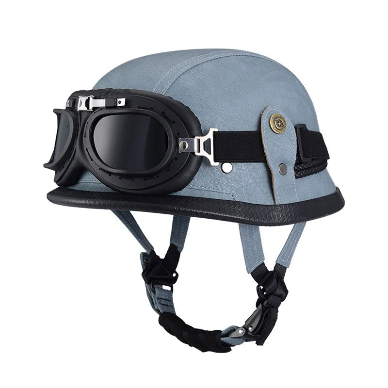 DOT Motorcycle German-style Genuine Leather Goggles Open Half Helmet-I10