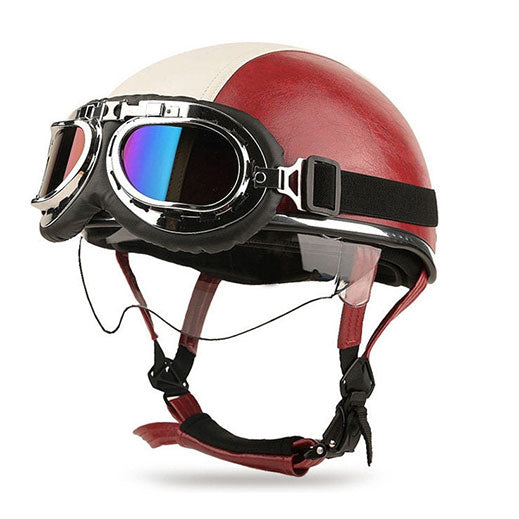 Retro two-tone cruiser motorcycle helmet with goggles-I23
