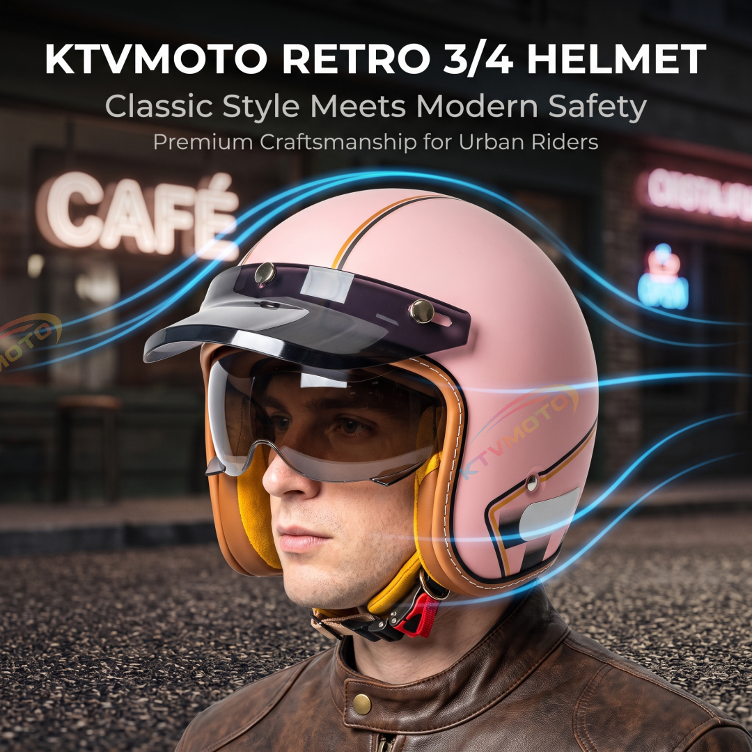 Retro-style open-face 3/4 motorcycle helmet-I140