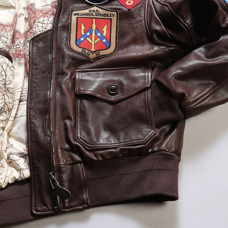 TOP-FUN Leather Bomber Jacket-A10