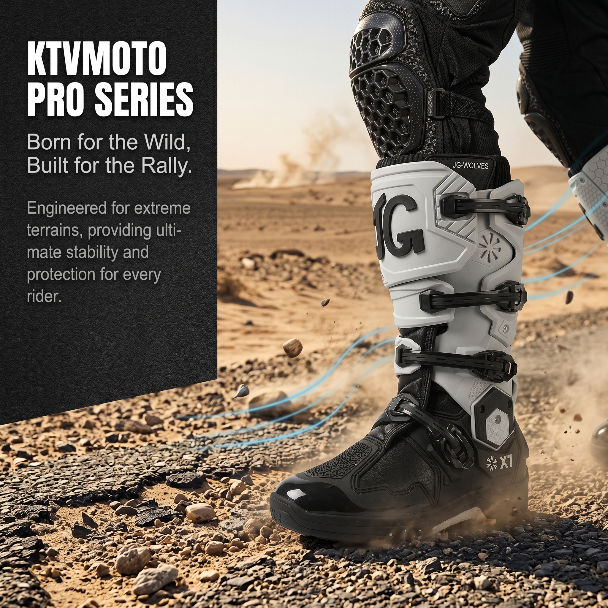 Off-road and rally motorcycle boots featuring a hinged structure-K72