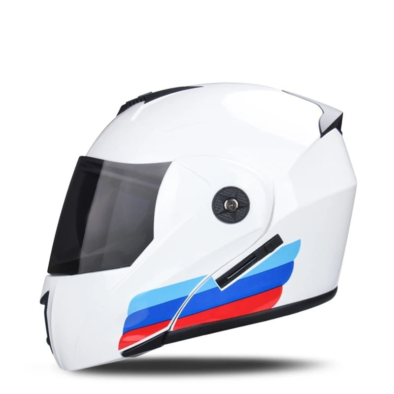 Motorcycle flip-up helmet with lightweight dual-lens design-I145