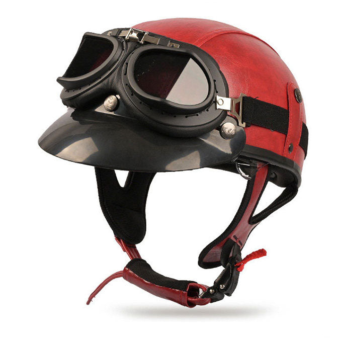 Retro cruiser motorcycle helmet with concealed inner visor-I31