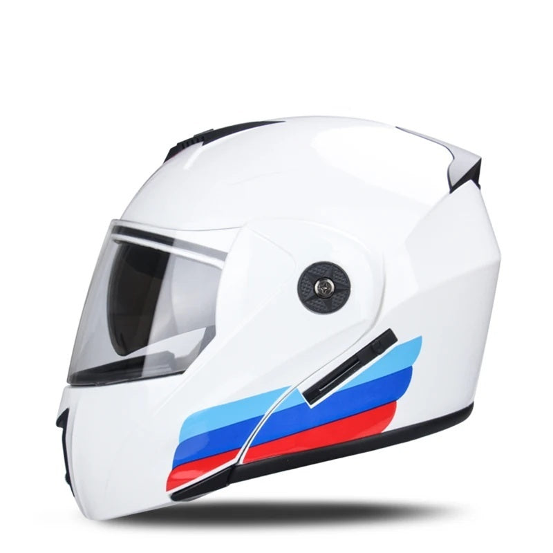 Motorcycle flip-up helmet with lightweight dual-lens design-I145
