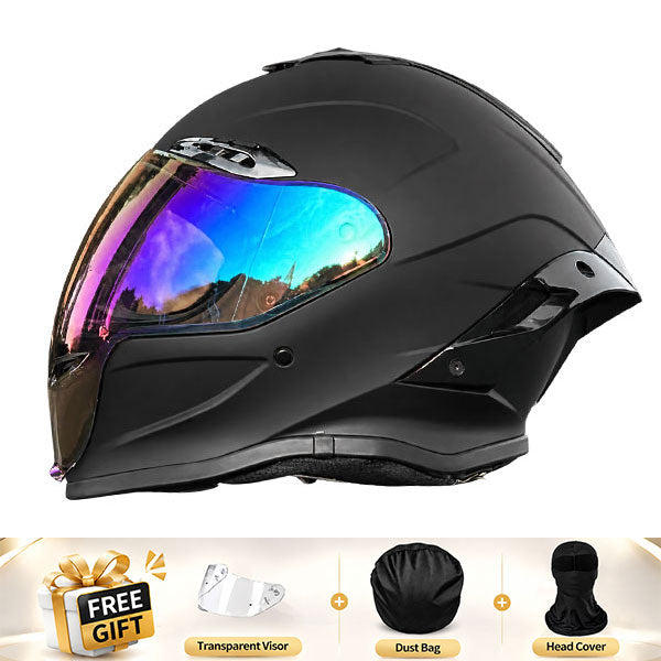 Cool full-face motorcycle helmet, featuring a rear spoiler and an extended visor-I308