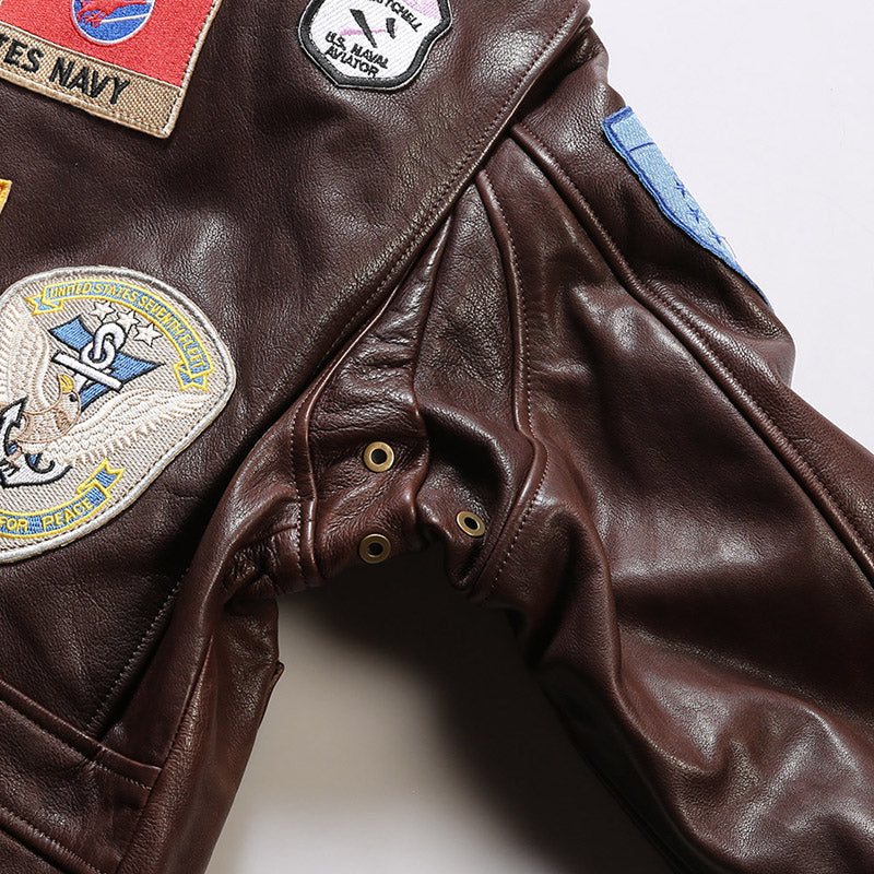 TOP-FUN Leather Bomber Jacket-A10