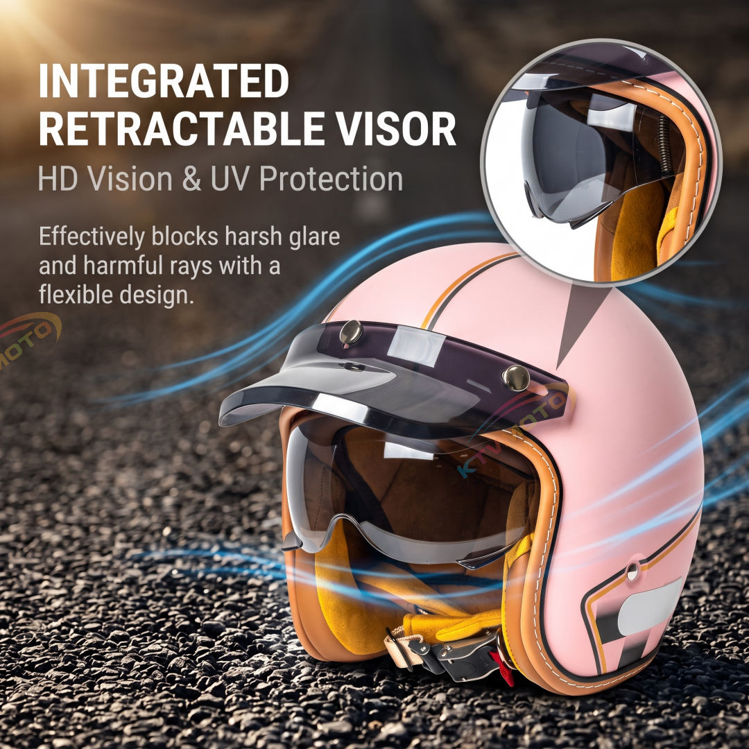 Retro-style open-face 3/4 motorcycle helmet-I140