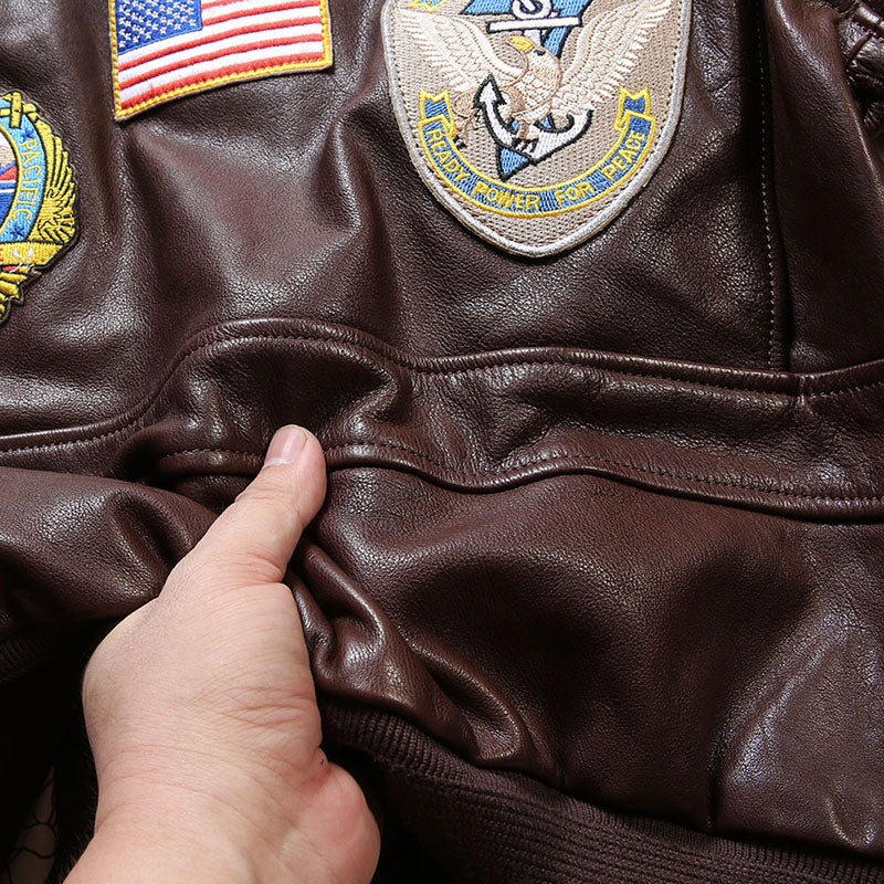 TOP-FUN Leather Bomber Jacket-A10