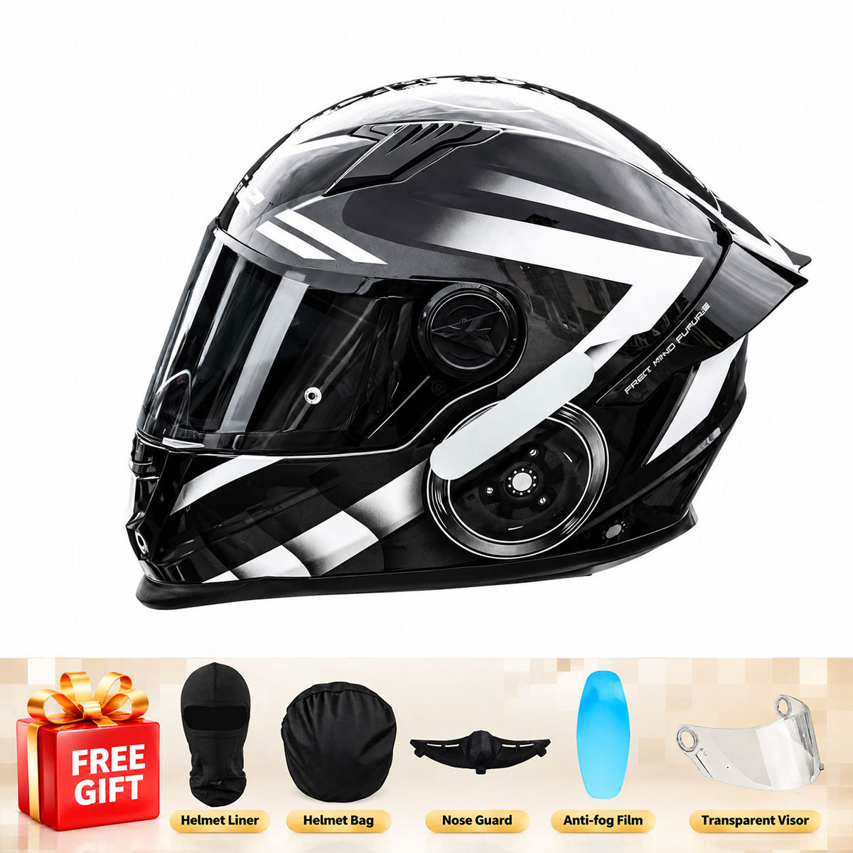Full-face motorcycle helmet with a large rear spoiler and mosaic pattern-I312
