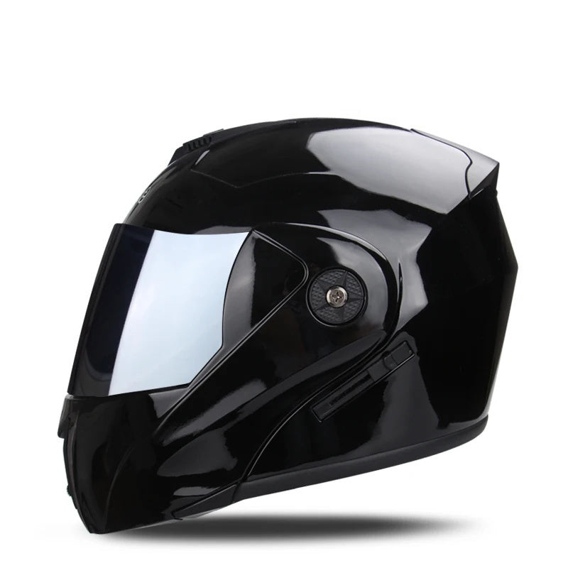 Motorcycle flip-up helmet with lightweight dual-lens design-I145