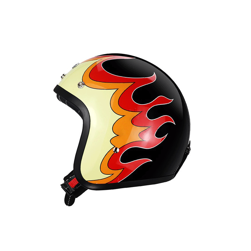 Retro Flame Pattern Convertible Motorcycle Helmet-I64