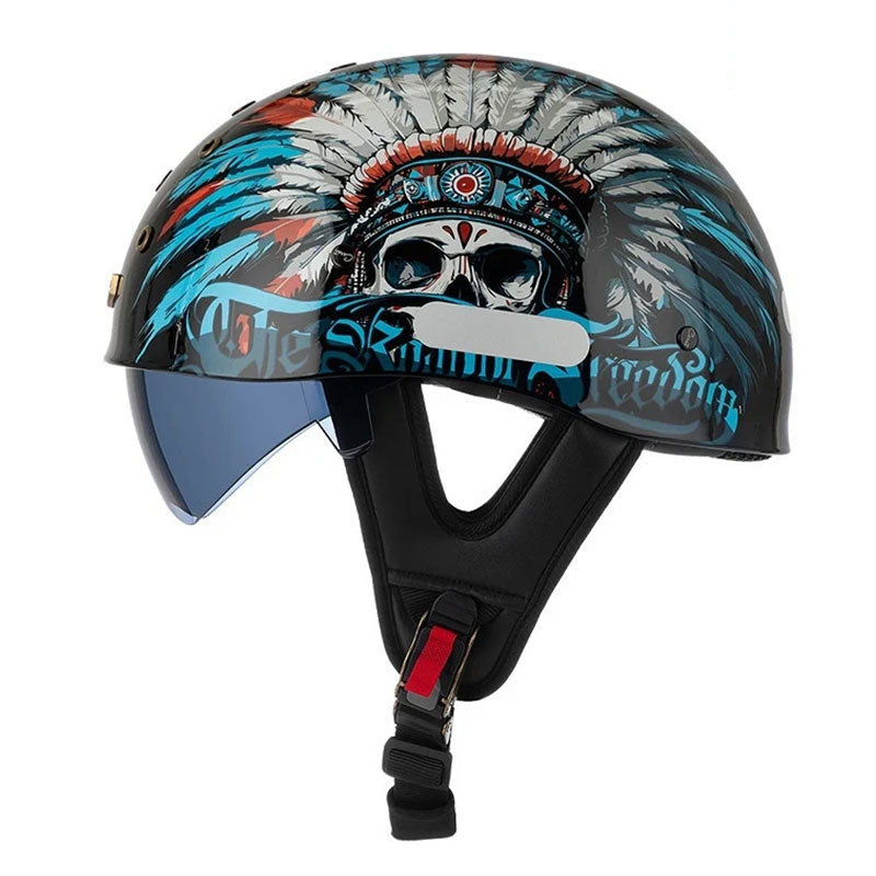 KTVMOTO Retro Skull Half Helmet with Visor for Motorcycle Riders- I28