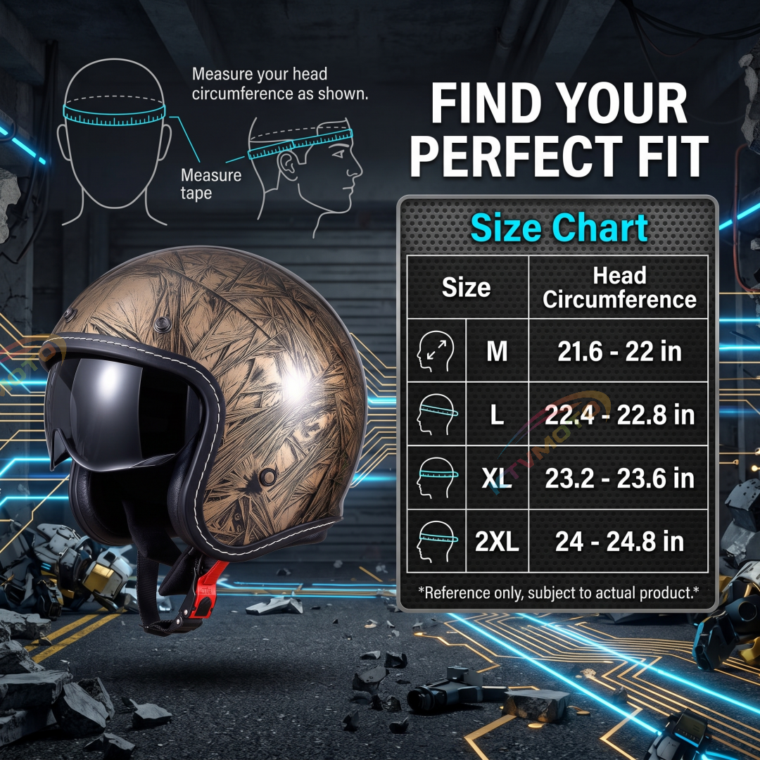Lightweight 3/4 motorcycle helmet with a vintage crackle finish-I141