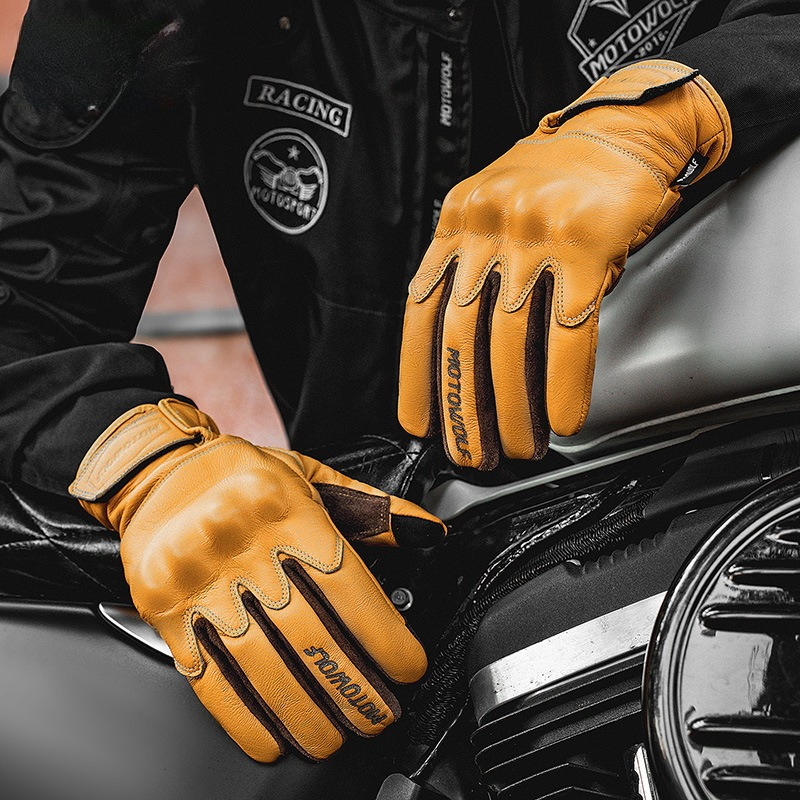 Men's Genuine Leather Retro Motorcycle Gloves - G33