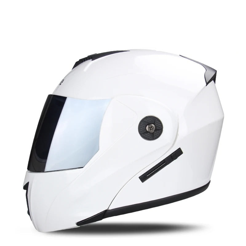 Motorcycle flip-up helmet with lightweight dual-lens design-I145