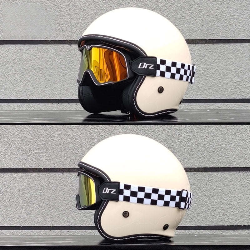 Retro-style open-face motorcycle helmet with built-in visor-I22