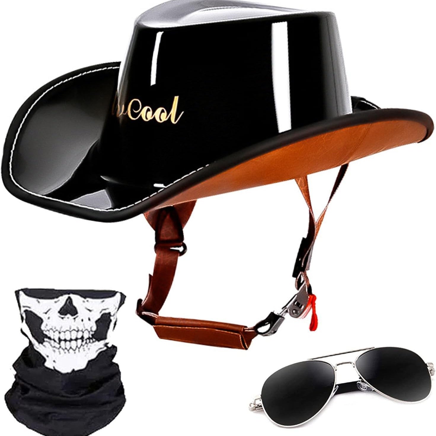 Cowboy-style leather motorcycle half helmet- I08