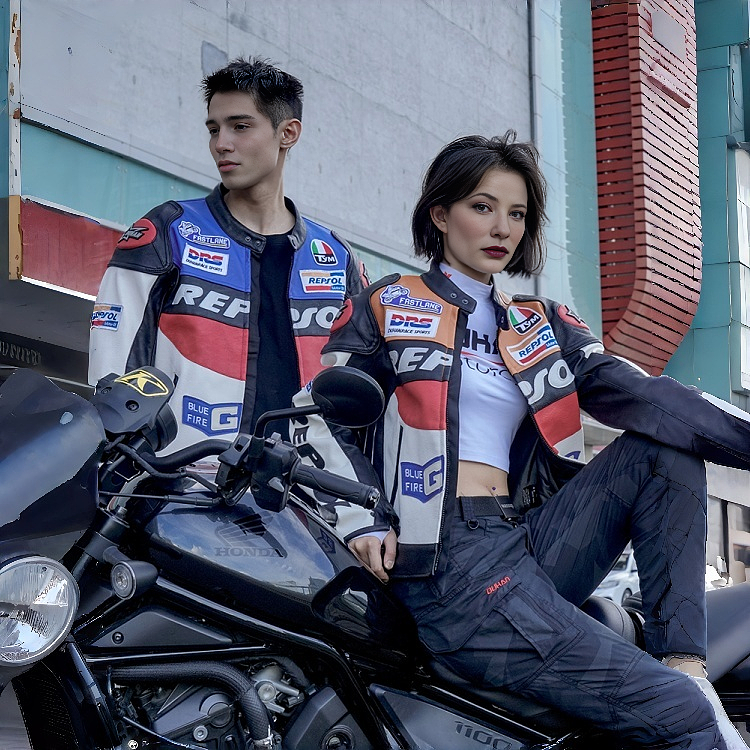 Men's and women's anti-fall imitation racing street bike motorcycle leather jacket - J32