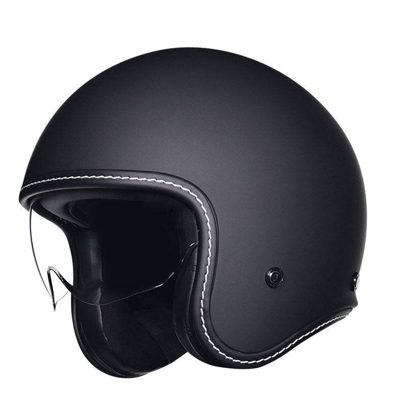 Retro-style open-face motorcycle helmet with built-in visor-I22