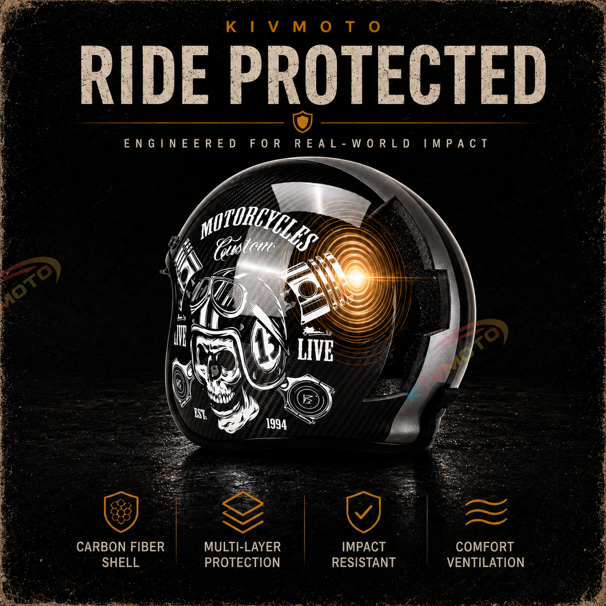 KTVMOTO Classic cruise half-helmet with carbon fiber texture, Harley style-I34