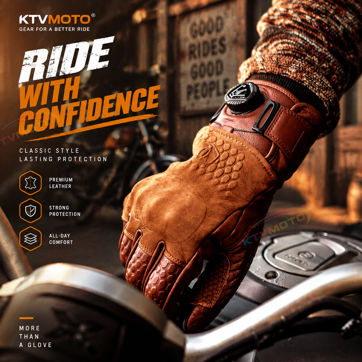 KTVMOTO Autumn/Winter Warm Retro Cowhide Motorcycle Gloves-G48