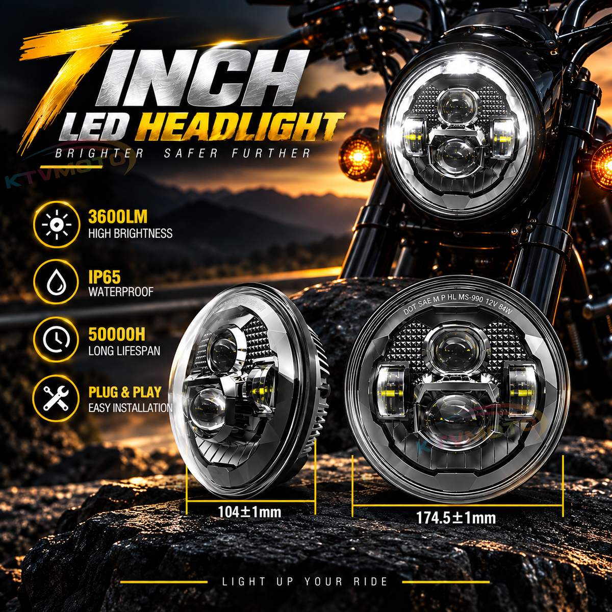 KTVMOTO Harley 7-inch Headlight / Softail 5.75-inch LED-ML08