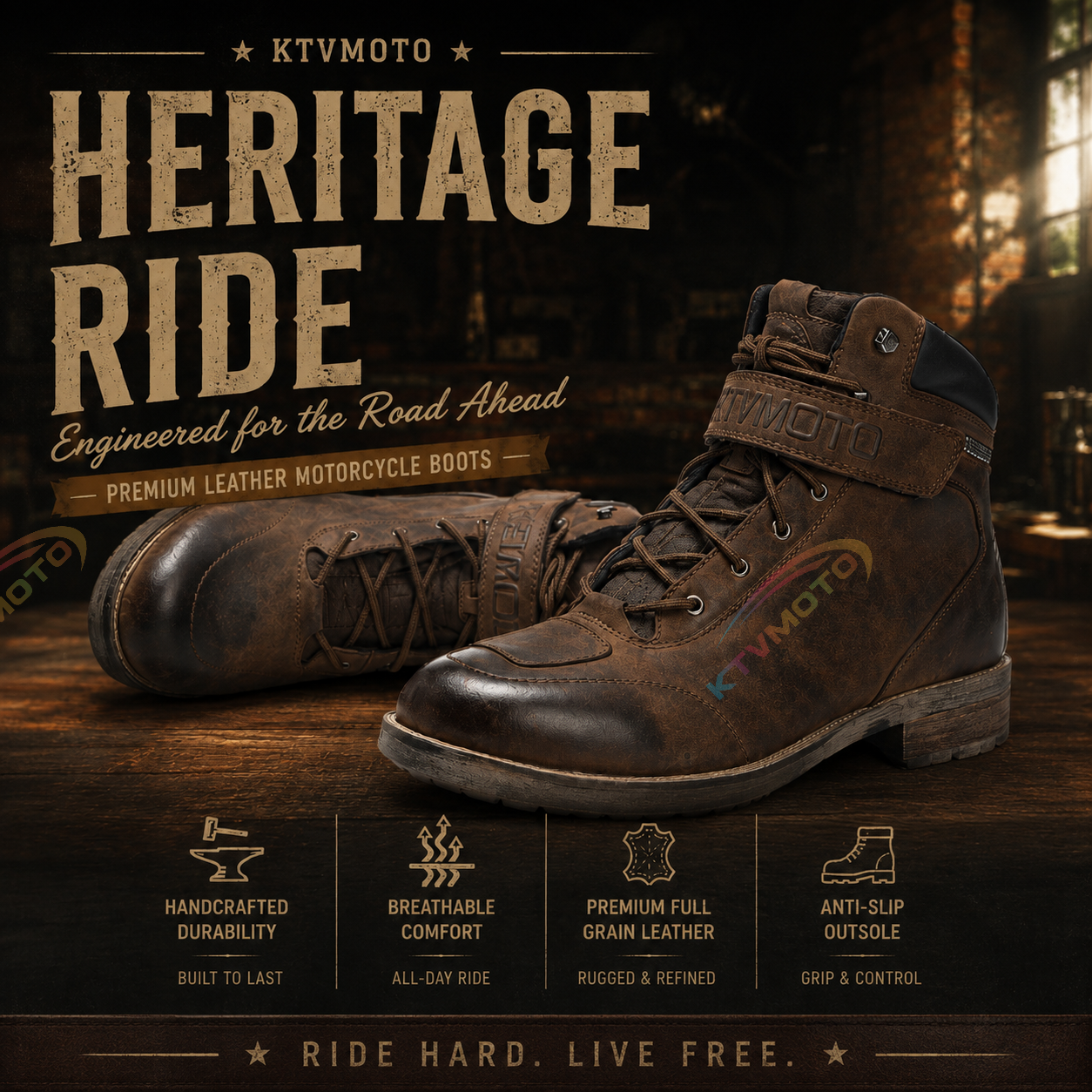 Retro motorcycle leather waterproof riding boots-K171
