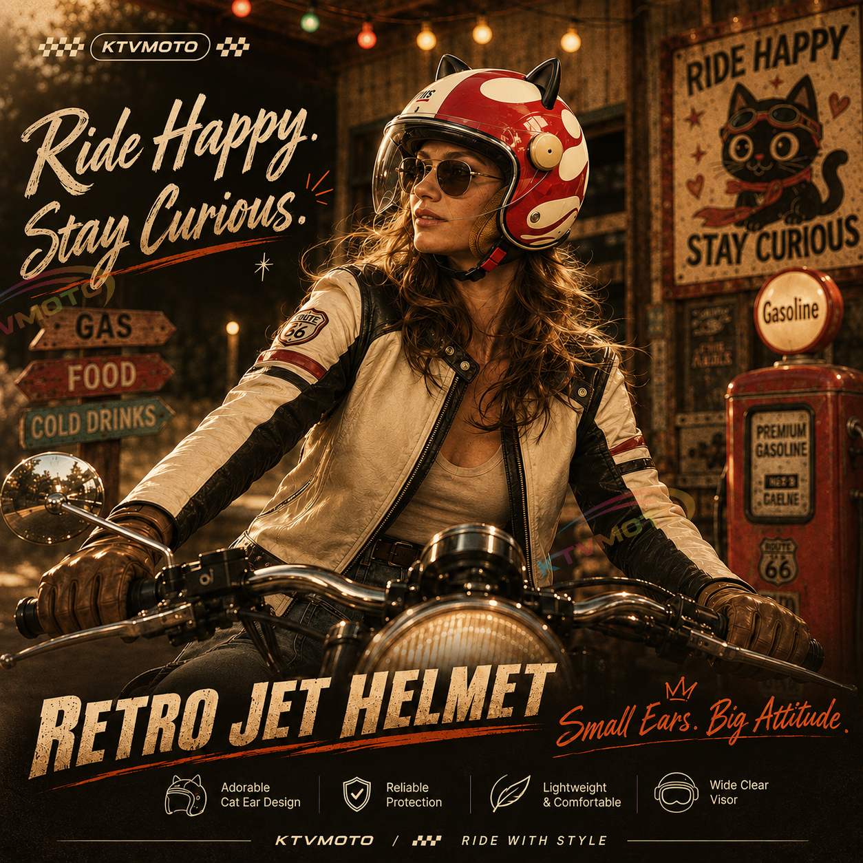 Cute cat ear motorcycle helmet-open design-I70