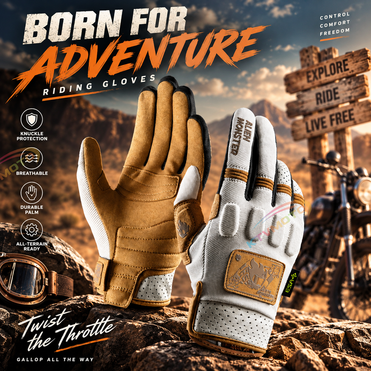 KTVMOTO DIY Retro Cruiser Touchscreen Motorcycle Gloves - G28