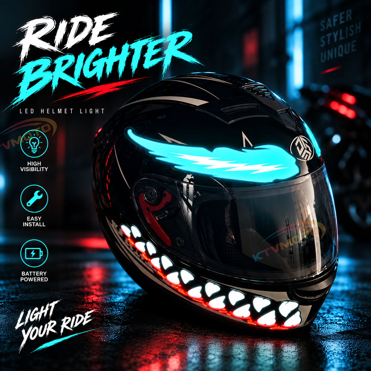 KTVMOTO Motorcycle Helmet Light Kit with Wings & Teeth-D25