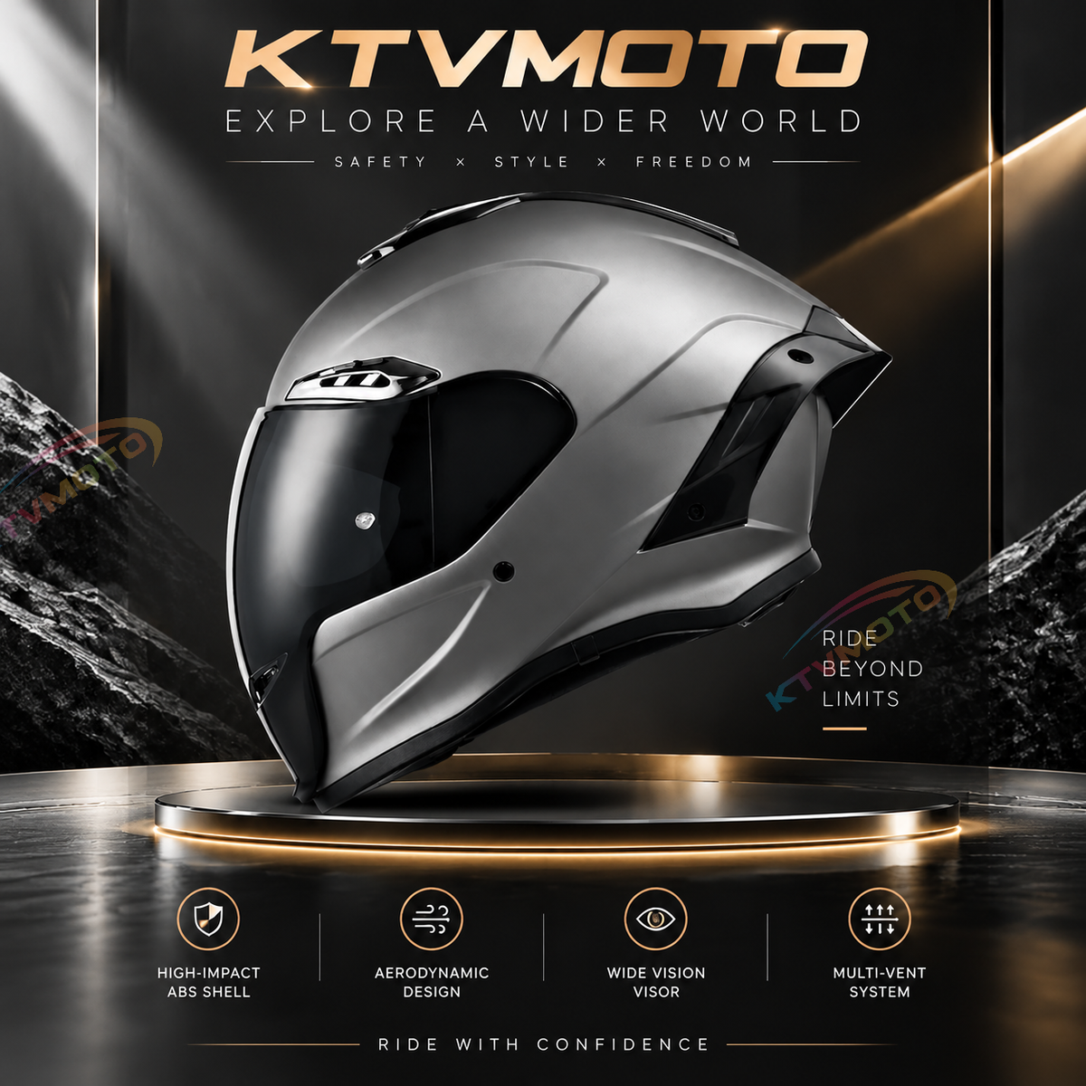 Cool full-face motorcycle helmet, featuring a rear spoiler and an extended visor-I308