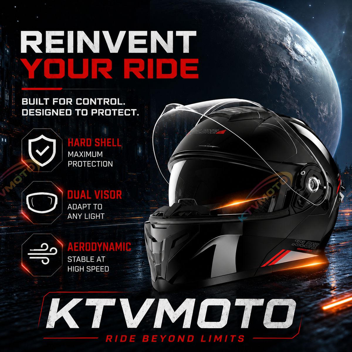 KTVMOTO Motorcycle all-season flip-up helmet with built-in Bluetooth-I262