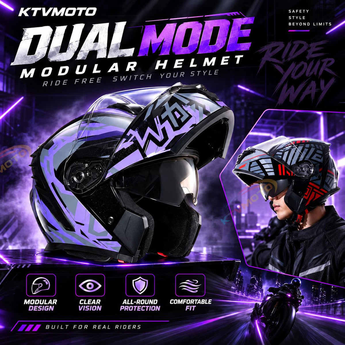 All-Season Windproof and Weather-Resistant Modular Motorcycle Helmet-I279