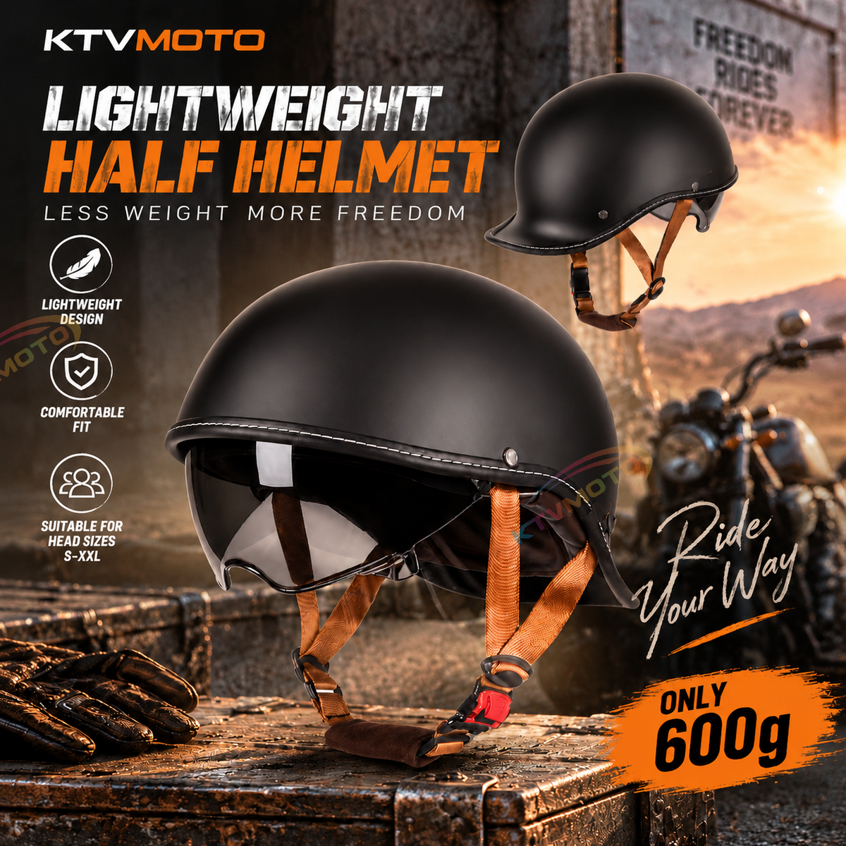 Classic Retro Solid-Color Motorcycle Half-Helmet-I299