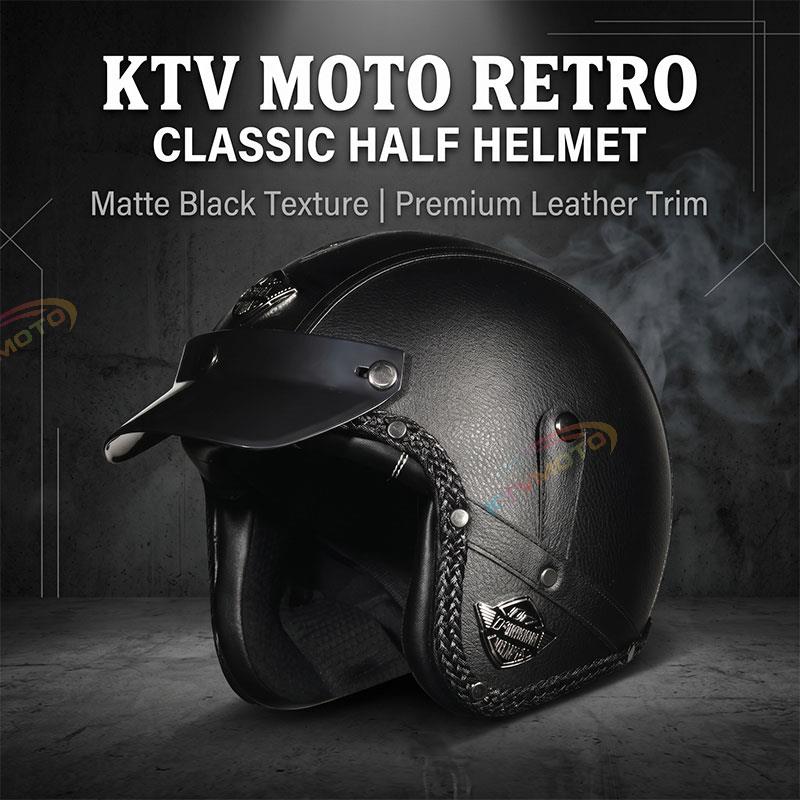 Matte Leather Retro Motorcycle Half Helmet-I19