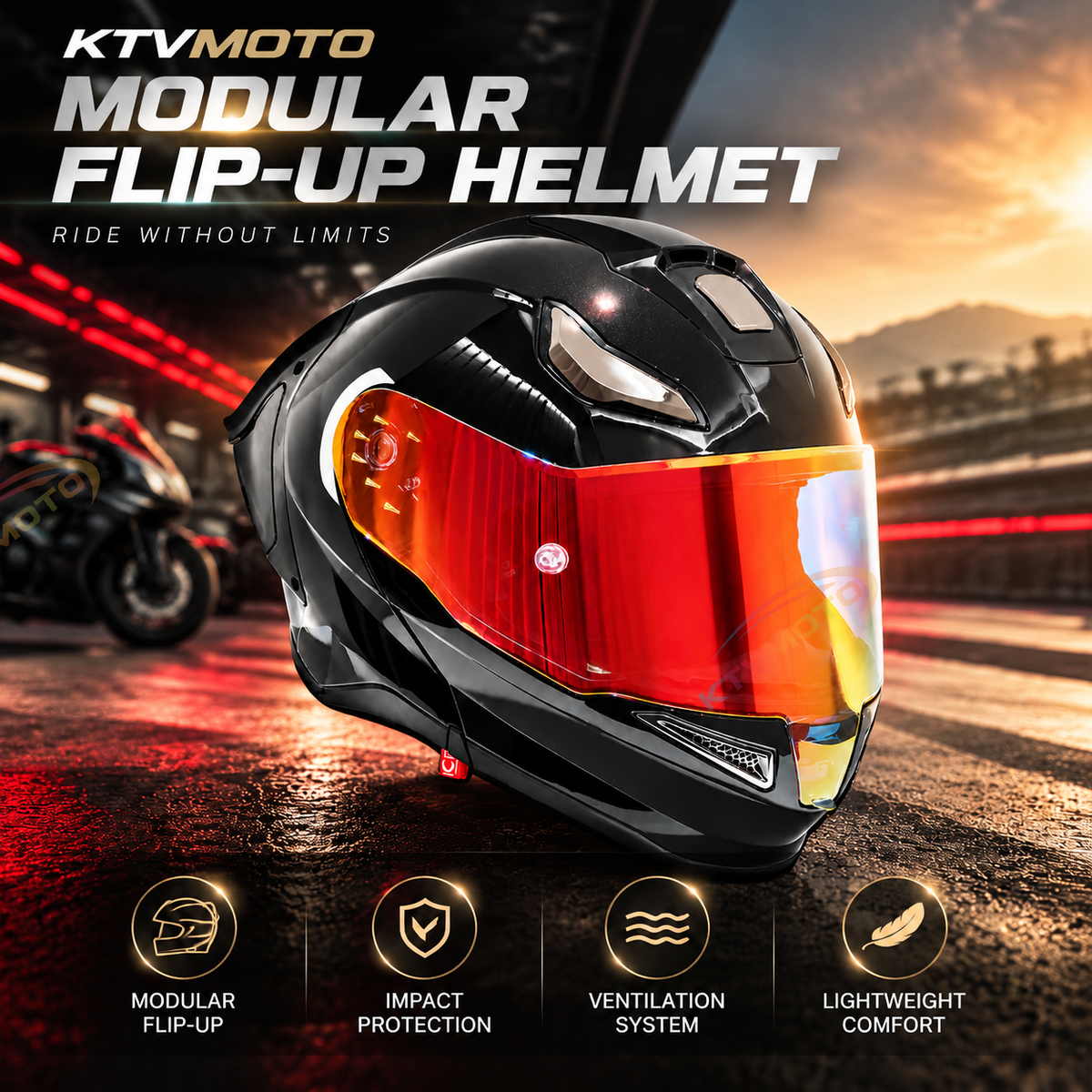 Modular Motorcycle Helmet for Cruising and Track Riding-I309