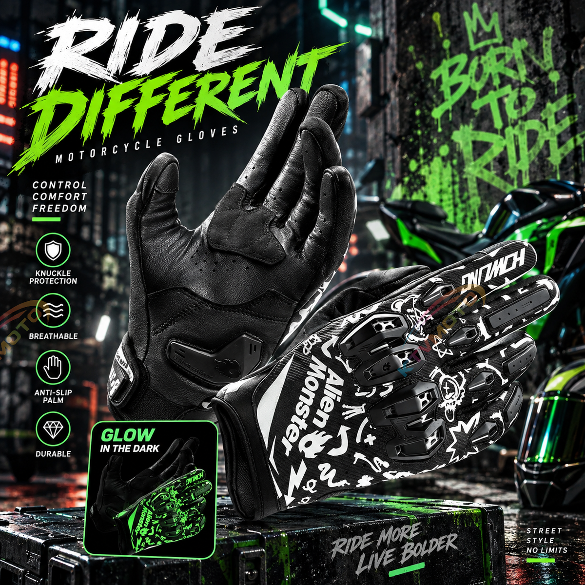 KTVMOTO CE certified luminous leather gloves-G20