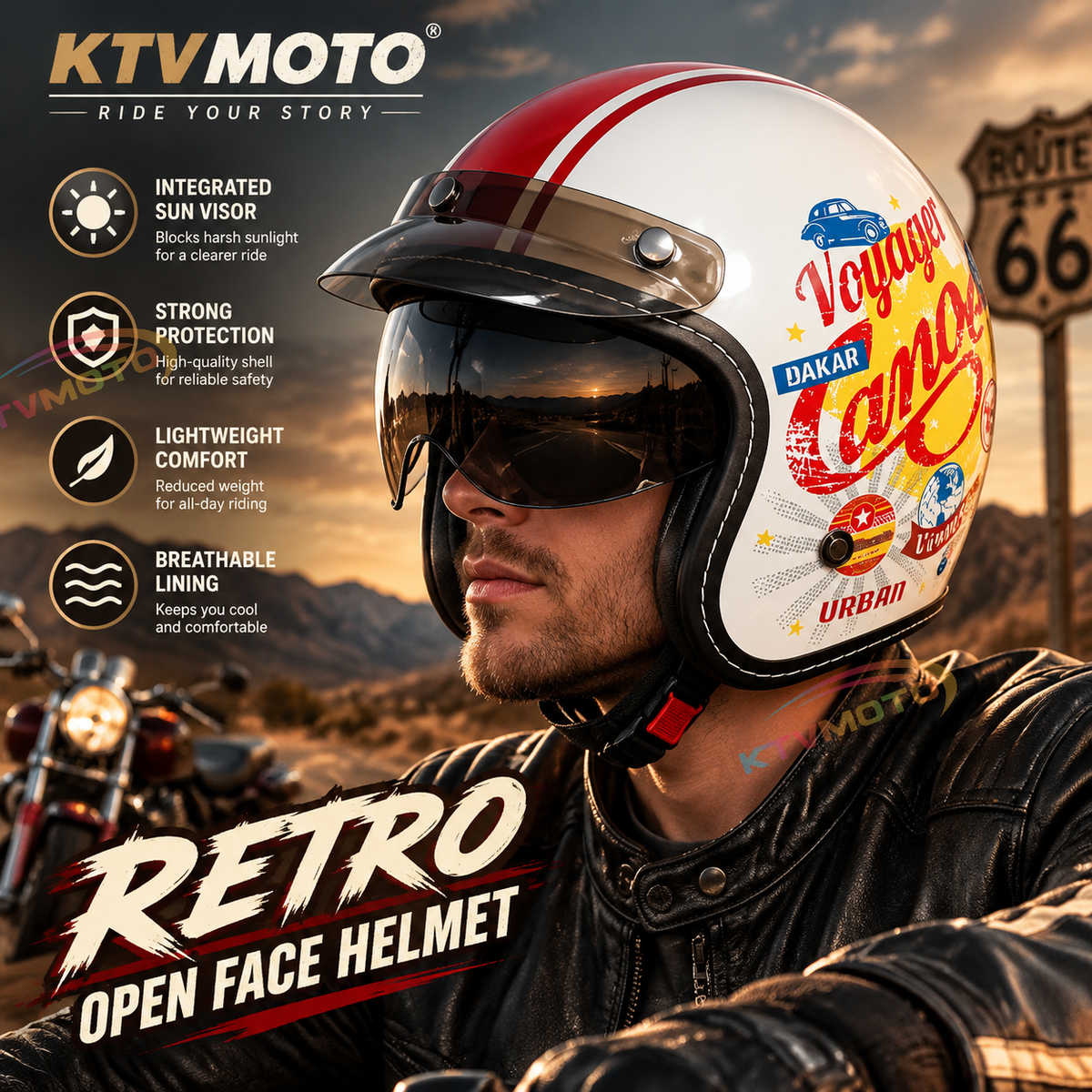 Retro style 3/4-coverage motorcycle helmet with a graffiti design-I315