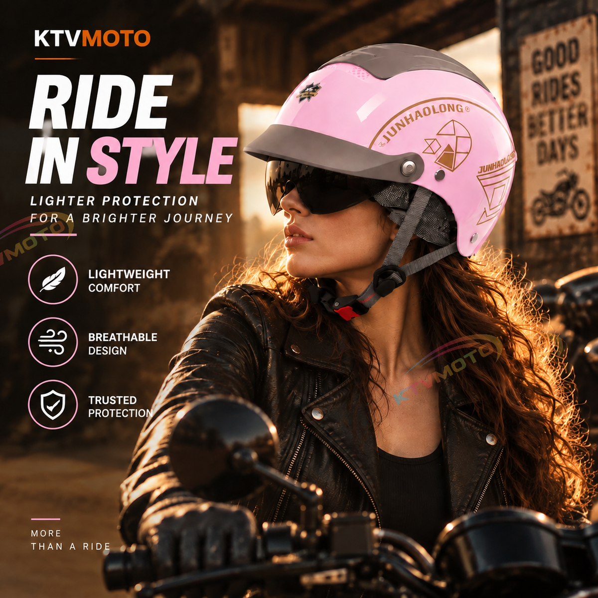 KTVMOTO Retro Half Helmet with Built-in Sun Visor for Riders-I274