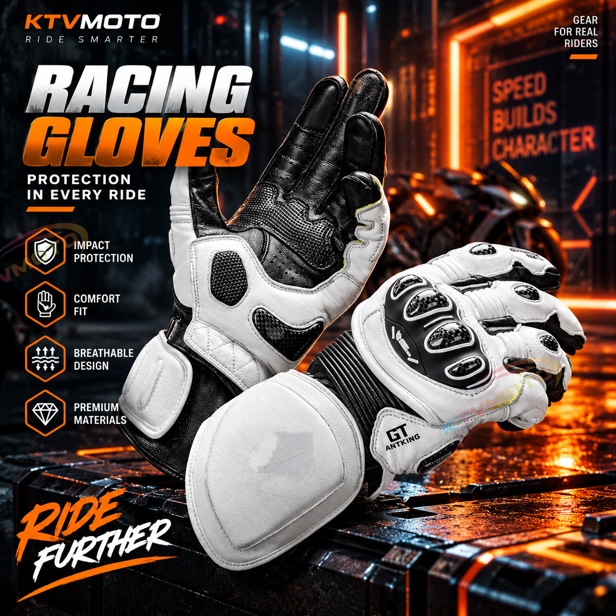 KTVMOTO Carbon Fiber Shell Windproof Motorcycle Riding Gloves-GT02